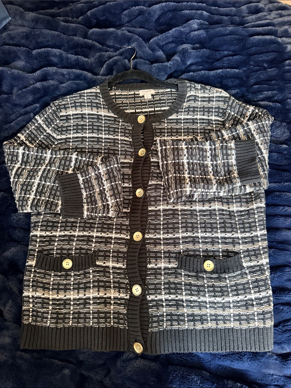 J. Crew Black and White Patterned Button-Up Cardigan